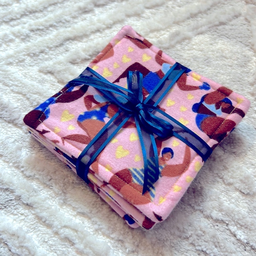 Handmade Flannel Coaster Gift Set of 4 Bathing Beauties Swimming Black Girls